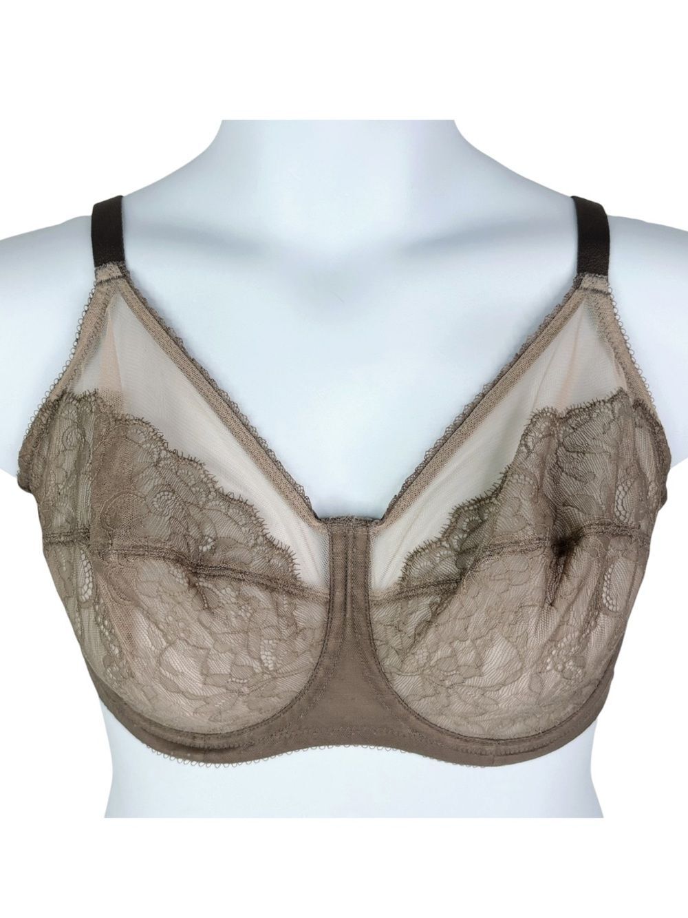 Wacoal Retro Chic Underwire Bra sz 36DDD * Full Figure Beige & Brown Floral Lace